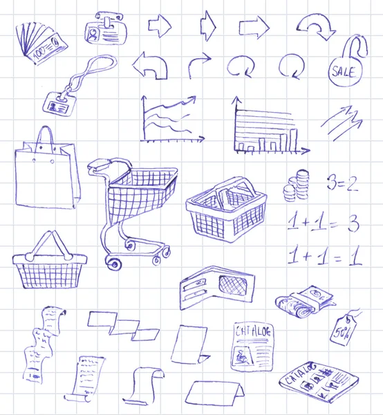 Configurer les services de supermarché pictogramme main draw — Image vectorielle