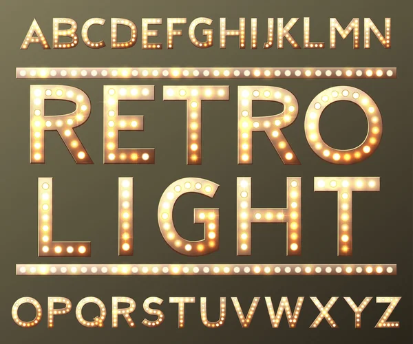 Alphabet de vecteur or avec lampes à ampoule Illustration De Stock