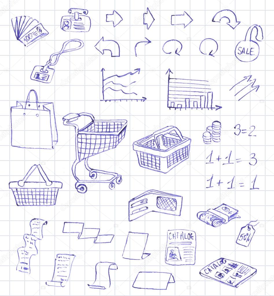 Set hand draw pictogram supermarket services