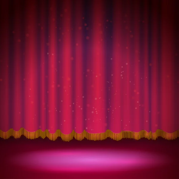 Spotlight on red stage curtain — Stock Vector