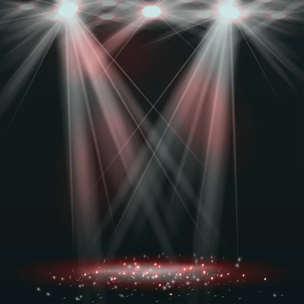Spotlights op het podium met rooklicht. — Stockvector