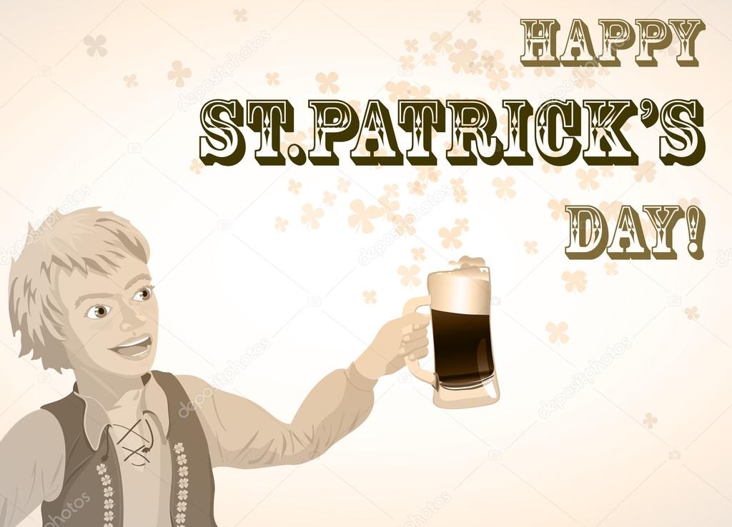 St. Patricks Day vintage shamrock beer and man
