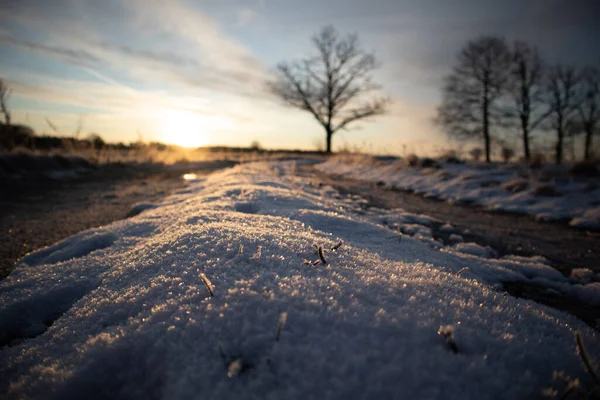 Прекрасные Пейзажи Ранней Зимы Северной Европе Утренний Пейзаж Первого Снега — стоковое фото