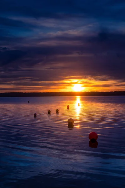 Beautiful Colorful Evening Scenery Sunrise Lake Lakeside Sunset Northern Europe — Stock Photo, Image