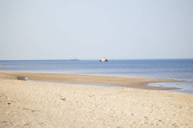 Güneşli bir günde güzel bir Baltık Denizi kostüm manzarası. Letonya, Avrupa 'da bir plaj.