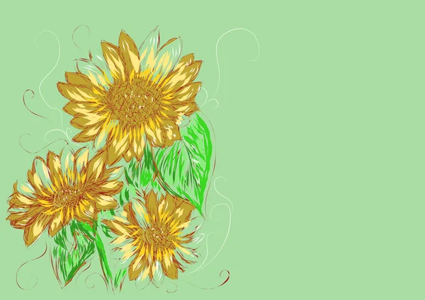 Girasoles en verde — Vector de stock