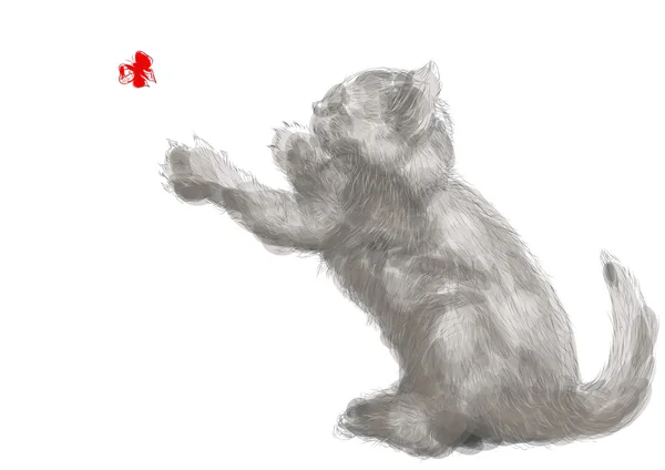Jouer chat et papillon — Image vectorielle