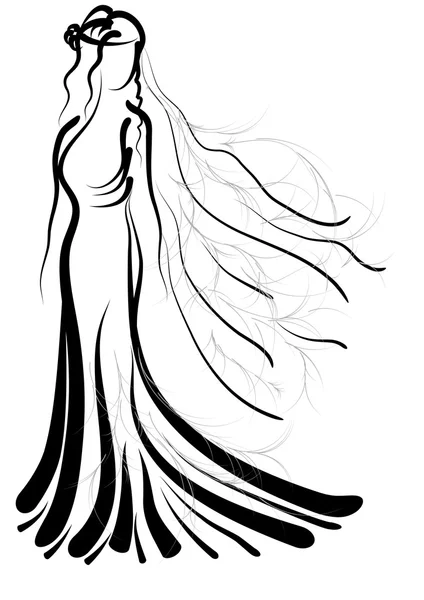 Bruid silhouet op wit — Stockvector