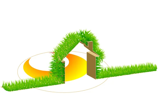 Maison et herbe verte — Image vectorielle
