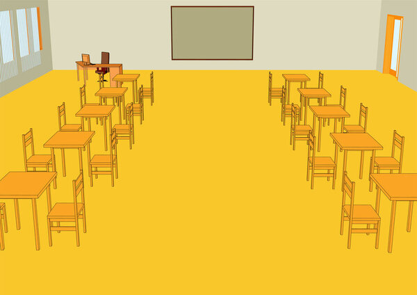 empty classroom  interior with desk and table