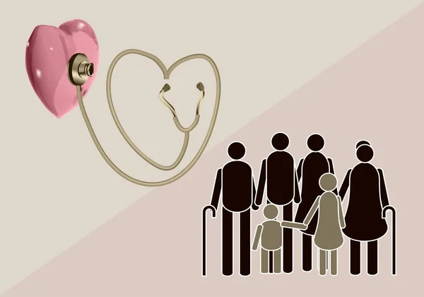 Stéthoscope Avec Coeur Rouge Famille — Image vectorielle