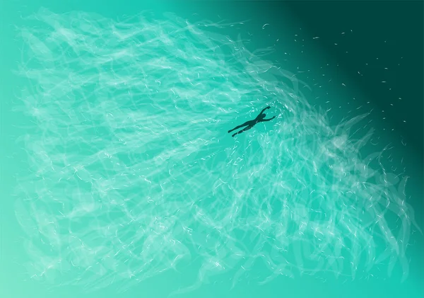 Plavání Abstraktní Pozadí Silueta Moři Vlnami — Stockový vektor