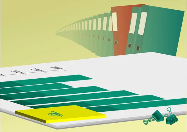 Documentos Comerciales Sobre Mesa Con Diagrama Financiero Gráfico — Vector de stock