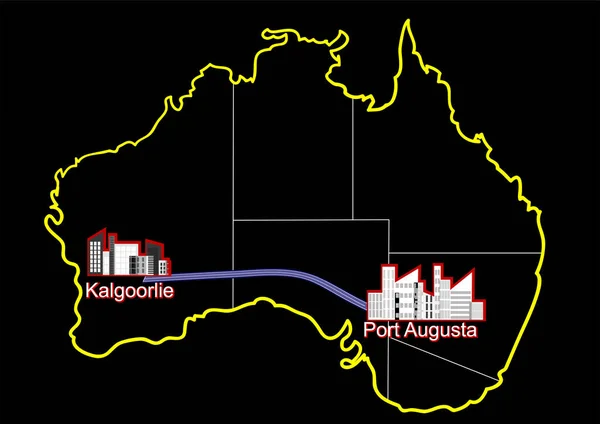 Trans Australiano Mapa Ferroviario Sobre Fondo Negro — Vector de stock