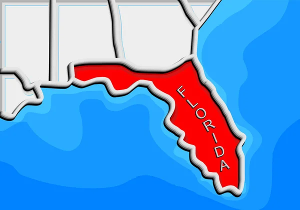 Mappa Astratta Della Florida Oceano Blu — Vettoriale Stock