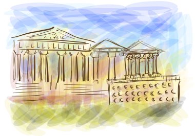 çok renkli arkaplanda akropolis soyut resimleme