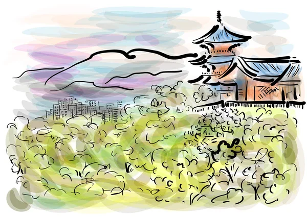 Kyoto Vektor Abstrakte Illustration Ionen Mehrfarbigen Hintergrund — Stockvektor