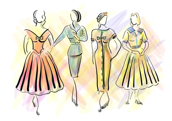 1950 Годы Мода Женщин Абстрактная Векторная Иллюстрация — стоковый вектор