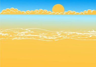 Plaj vektör illüstrasyonu Con bulut ve güneş