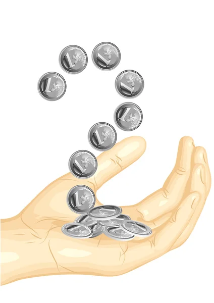 Euro-Münzen in der Hand — Stockvektor