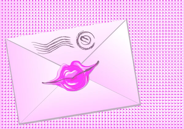 Pink envelope sealed with lips — Stock Vector