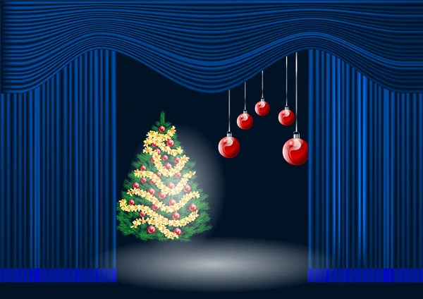 Rideau de théâtre et arbre de Noël — Image vectorielle