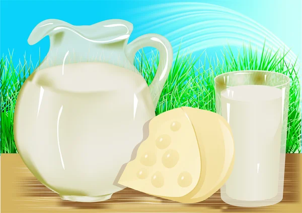 Cheese, milk, jug — Stock Vector