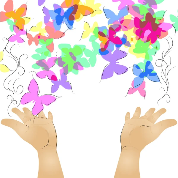 Hands and butterfly — Stock Vector