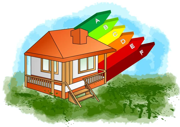 Maison avec cote d'efficacité énergétique — Image vectorielle