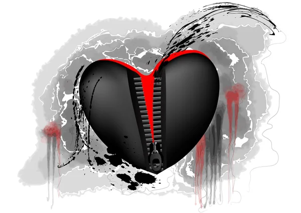 Svart och rött hjärta — Stock vektor