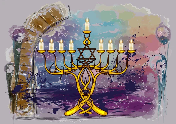 Menorah with candles — Stock Vector