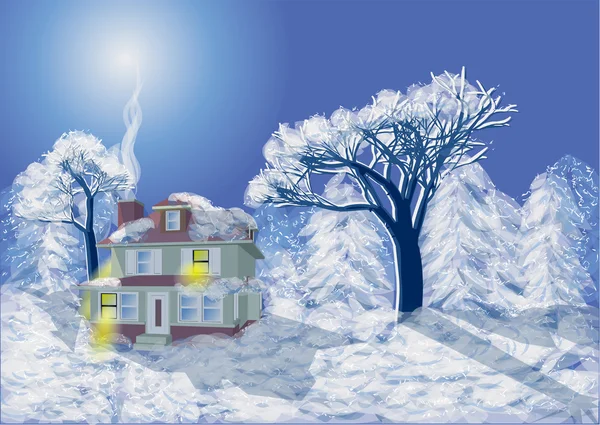 Зимовий ліс housein — стоковий вектор