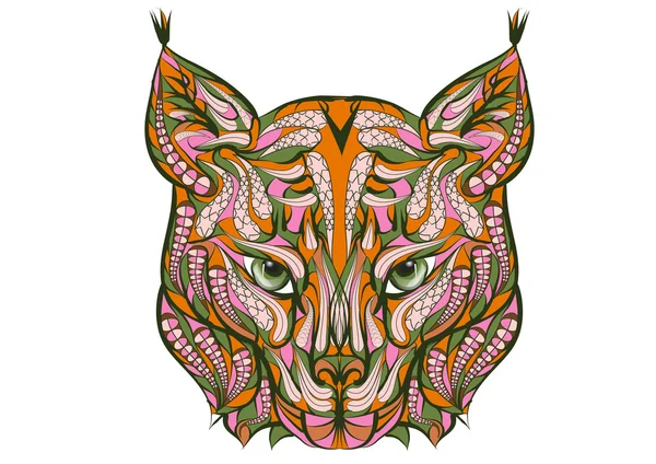 Ethnic lynx on white — Stock Vector