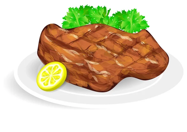 Beyaz bir tabak biftek — Stok Vektör