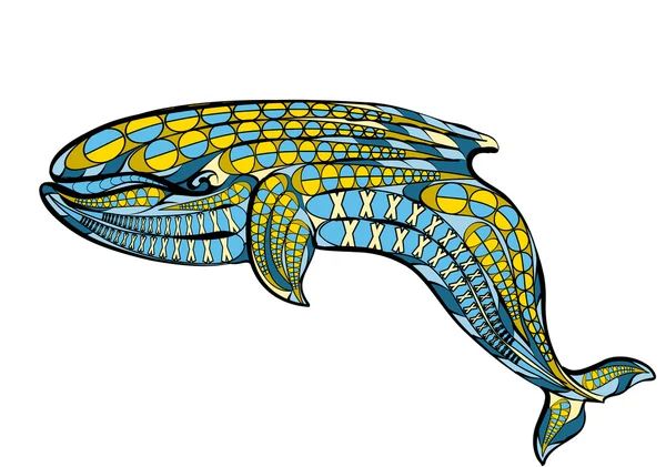 Ballena azul étnica — Vector de stock