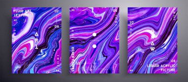 Abstract acrylic placard, fluid art vector texture set. Beautiful background that applicable for design cover, invitation, presentation and etc. Purple, blue and white creative iridescent artwork. clipart