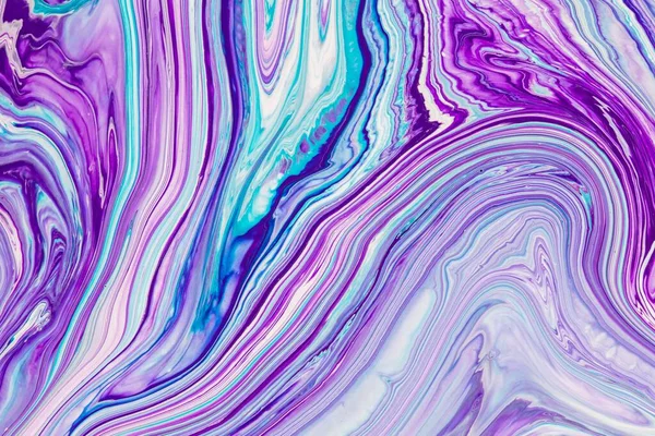 Fluid art texture. Abstract backdrop with mixing paint effect. Liquid acrylic picture that flows and splashes. Mixed paints for interior poster. Purple, turquoise and blue overflowing colors.