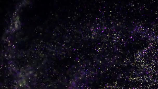 Decoração bokeh glitters vídeo de fundo. Cenário desfocado abstrato com círculos em movimento. Filmagem com partículas líquidas brilhantes. Animação fluente colorida e vívida com efeito borrão. — Vídeo de Stock