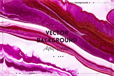 Sıvı sanat dokusu. Girdap boyası efektli soyut bir arka plan. Akıp sıçrayan sıvı akrilik sanat eserleri. Baner veya duvar kâğıdı için karışık boyalar. Pembe, altın ve beyaz taşan renkler.