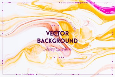 Sıvı sanat dokusu. Dönen boya efektli soyut arkaplan. Renkli karışık boyalı sıvı akrilik resim. Arkaplan ya da poster olarak kullanılabilir. Sarı, beyaz ve pembe taşan renkler.