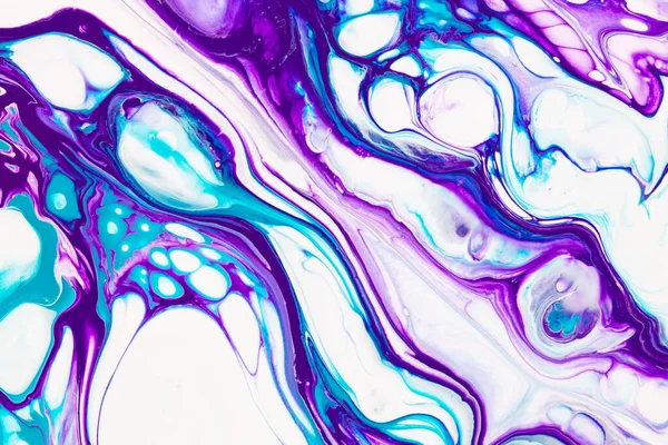 Fluid art texture. Background with abstract mixing paint effect. Liquid acrylic artwork with flows and splashes. Mixed paints for background or poster. Blue, purple and white overflowing colors.