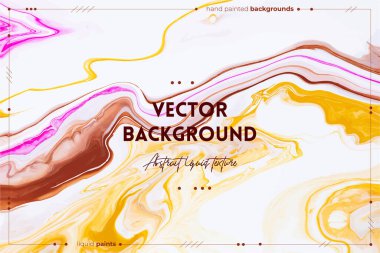 Sıvı sanat dokusu. Boya efektiyle soyut arkaplan. Sıvı akrilik sanat eseri ve sanatsal karışım. Baner veya duvar kağıdı olarak kullanılabilir. Pembe, beyaz ve sarı taşan renkler.