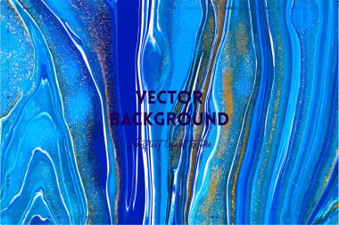Sıvı sanat dokusu. Soyut karıştırıcı boya efektli bir arka plan. Akıp sıçrayan sıvı akrilik sanat eserleri. Web sitesi arka planı için karışık boyalar. Lacivert, altın ve gök mavisi dolup taşan renkler.