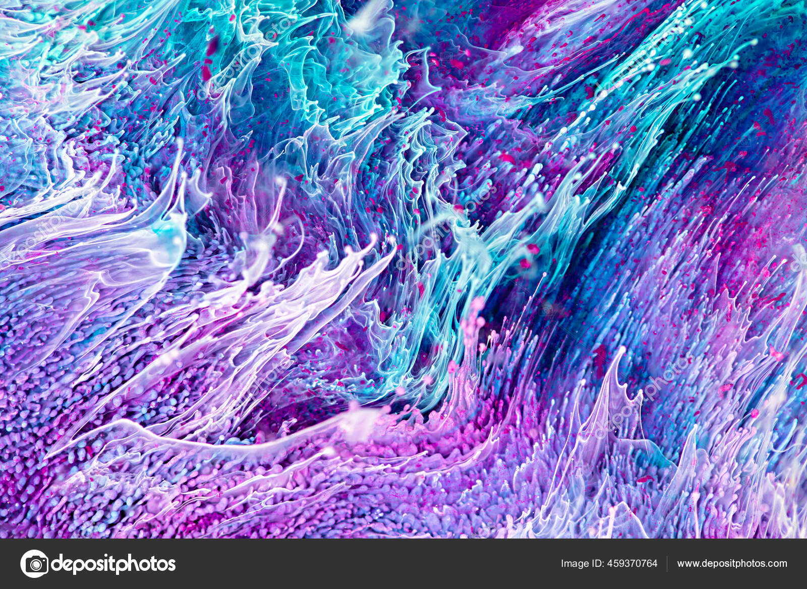 Epoxy resin paint with turquoise, purple and white colors. Liquid  background with splashes and ripples. Modern abstract texture with alcohol  inks. Vibrant colors mixes on macrophotography picture. Stock Illustration  by ©totamilow #459370764