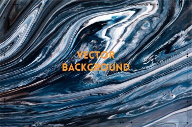 Sıvı sanat dokusu. Dönen boya efektli soyut arkaplan. Sıvı akrilik, akışkan ve sıçramalı bir resim. İç mekan posteri için karışık boyalar. Siyah, lacivert ve beyaz taşan renkler.