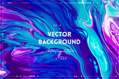 Fluid art texture. Backdrop with abstract iridescent paint effect. Liquid acrylic picture with flows and splashes. Mixed paints for website background. Blue, purple and turquoise overflowing colors.