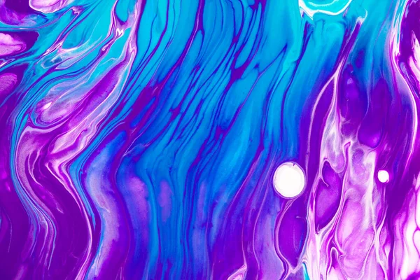 Fluid art texture. Backdrop with abstract mixing paint effect. Liquid acrylic artwork with chaotic mixed paints. Can be used for posters or wallpapers. Purple, blue and white overflowing colors.
