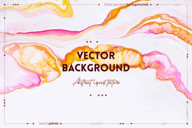 Sıvı sanat dokusu. Soyut kıvrımlı boya efektiyle arka plan. Akıp sıçrayan akrilik bir resim. İç mekan posteri için karışık boyalar. Pembe, beyaz ve turuncu taşan renkler.