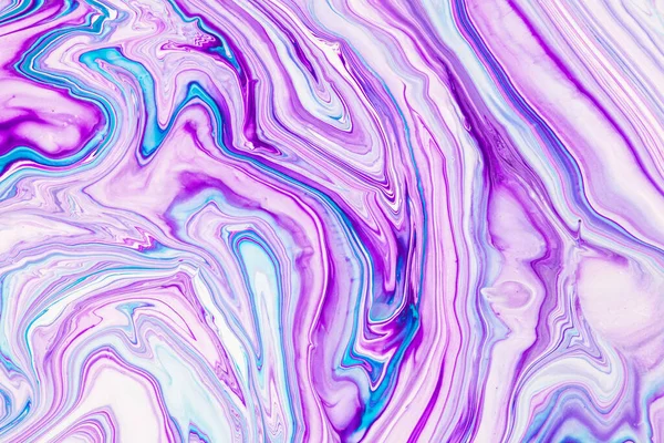 Fluid art texture. Backdrop with abstract iridescent paint effect. Liquid acrylic picture that flows and splashes. Mixed paints for interior poster. Purple, turquoise and blue overflowing colors.