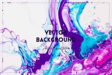 Sıvı sanat dokusu. Soyut yanardöner boya efektiyle arka plan. Sıvı akrilik sanat eseri ve güzel karışık boyalar. İç mekan posteri olarak kullanılabilir. Mor, pembe ve beyaz taşan renkler.